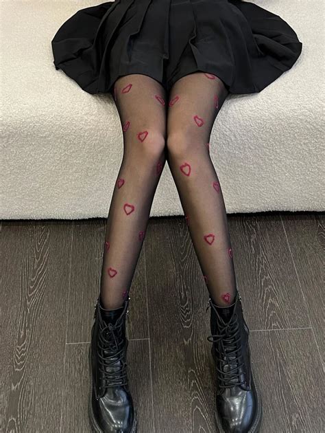 Heart Print Tights Shein Uk