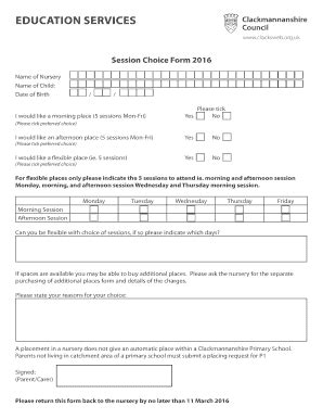 Fillable Online Clacksweb Org Nursery Session Choice Form 2016 Fax