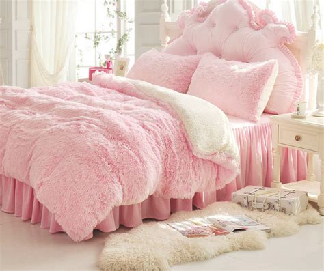 Princess Fluffy Bed Sets Pink Duvet Bed Linens Luxury Bedding Sets