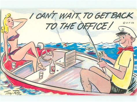 Pre Risque Comic Sexy Bikini Girl With Man In Fishing Boat Ab Topics Risque Women