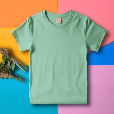 Premium Photo A Green T Shirt With A Blue And Pink Background