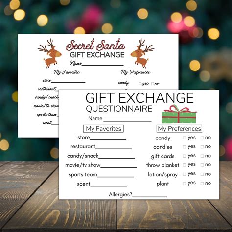 Printable Secret Santa Questionnaire for Gift Exchange, Secret Santa