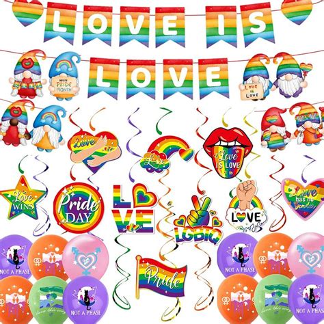 Afyhh Pride Lgbt Party Decorations Pride Flag Bunting Balloons Hanging Swirls Rainbow Gay Pride