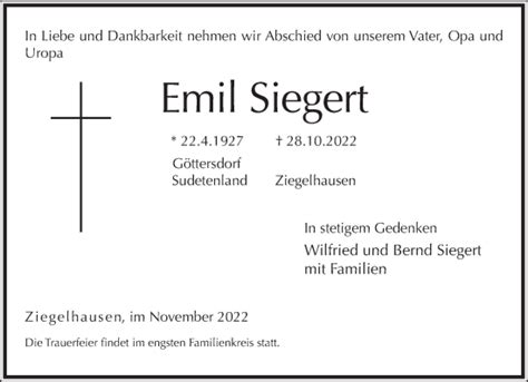 Traueranzeigen Von Emil Siegert Trauer Rnz De