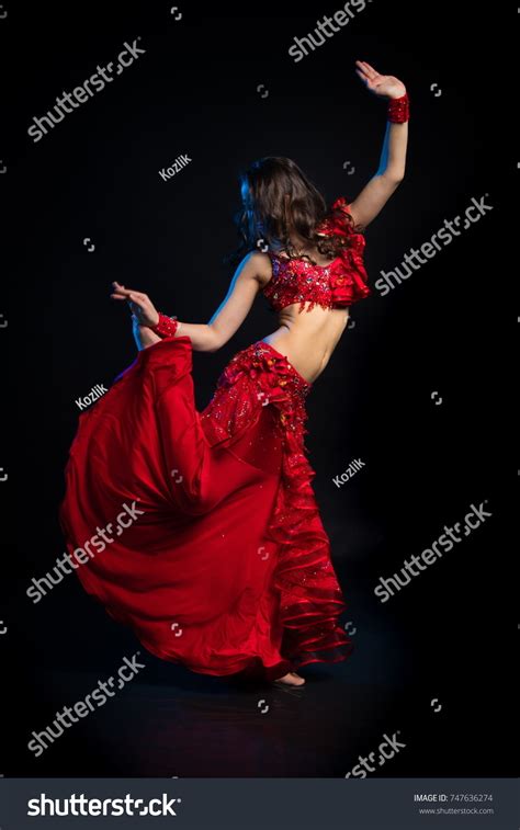 Dancer Brunette Girl Long Hair Red Stock Photo 747636274 Shutterstock