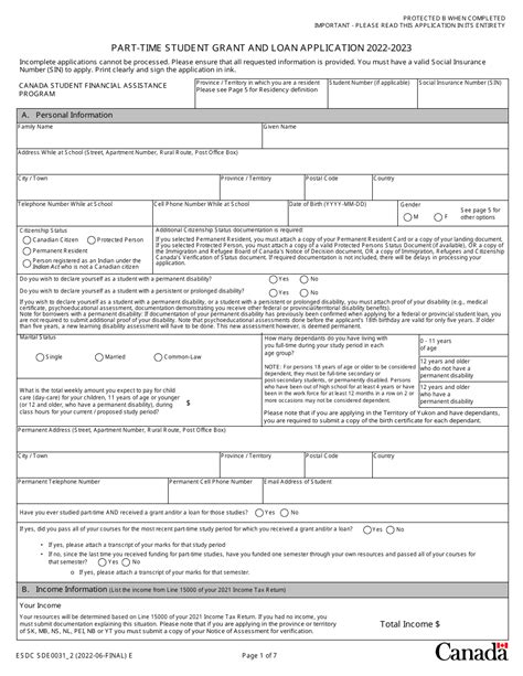 Form Esdc Sde0031 Download Fillable Pdf Or Fill Online Part Time