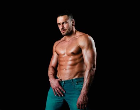 Sexy Man With Naked Torso Brutal Angry Gang Man Lifestyle Serious