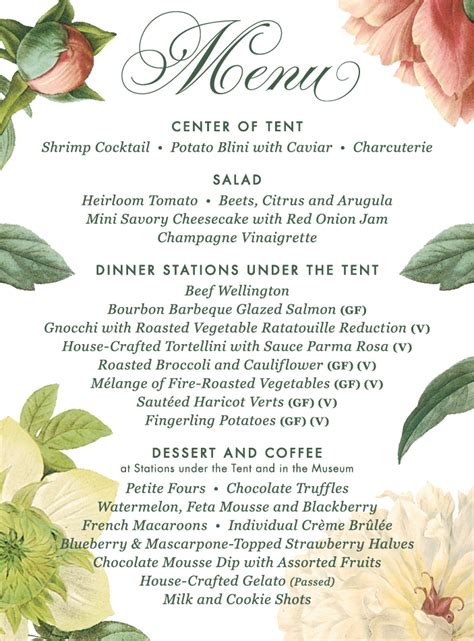 Dinner Menu Biggs Museum Gala