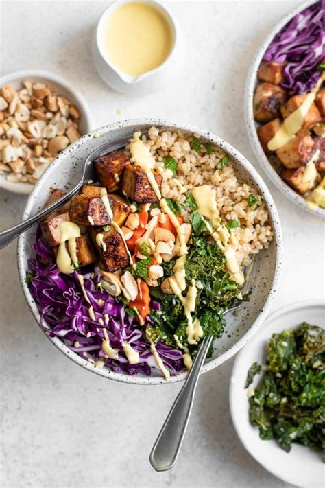 Tofu Buddha Bowl With Carrot Ginger Dressing • The Curious Chickpea