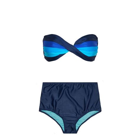 Ocean Handmade Blue High Waist Bandeau Bikini Set Etsy
