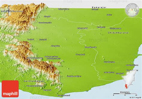 Physical Panoramic Map Of Tirunelveli Kattabomman