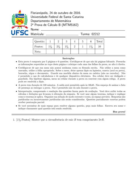 Prova Setembro Quest Es Florianopolis De Outubro De