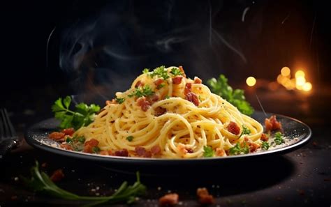 Premium Ai Image Visual Delight Realistic Spaghetti Carbonara