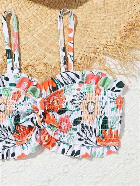 Tween Girls Flower Printed Shirred Bikini Swimsuit Set For Sale Australia New Collection