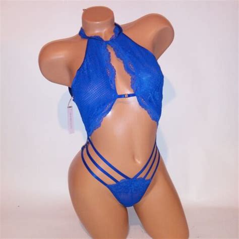 Victoria Secret Lingerie Teddy One Piece Bodysuit Royal Blue Lace