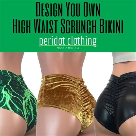 Scrunch Bikini High Waist Black Metallic Ruched Etsy