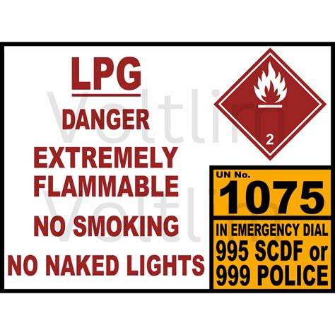 LPG Danger Extremely Flammable No Smoking No Naked Lights Warning Sign Label Sticker Voltlim SKU