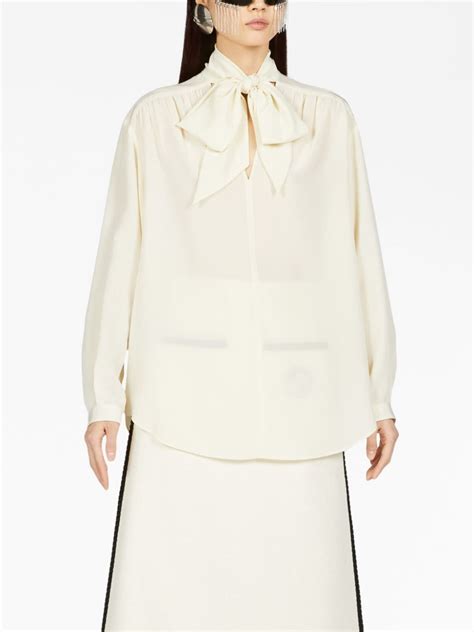 Gucci Neck Bow Silk Blouse White Farfetch