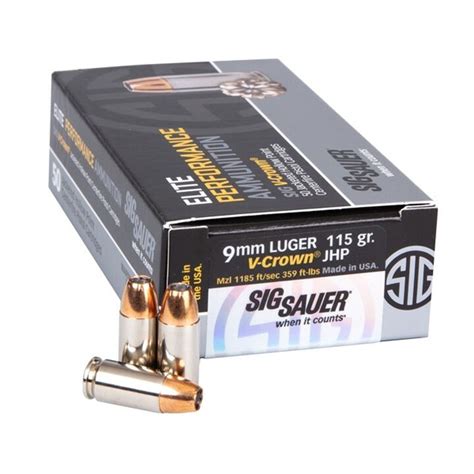 Sig Sauer Elite V Crown 9mm 115 Grain Jhp Handgun Ammo 50 Kittery Trading Post