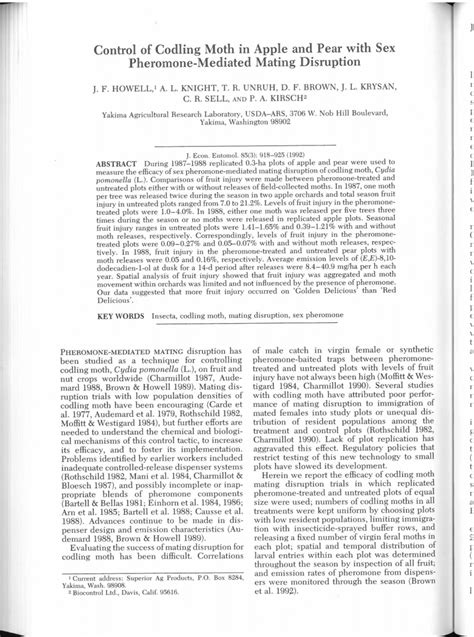 PDF Control Of Codling Moth In Apple And Pear With Sex Pheromone Mediated Mating Disruption