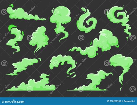 Verde Mal Olor Dibujos Animados Nubes Apestan Olor Humo Ilustración Del