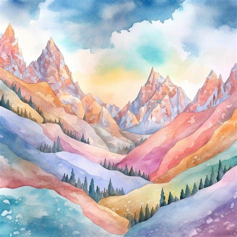 Premium Photo | Watercolor painting of a mountain landscape with ...
