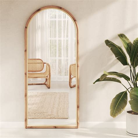 Bayou Breeze Berwaldt Full Length Mirror Rattan Floor Length Leaning