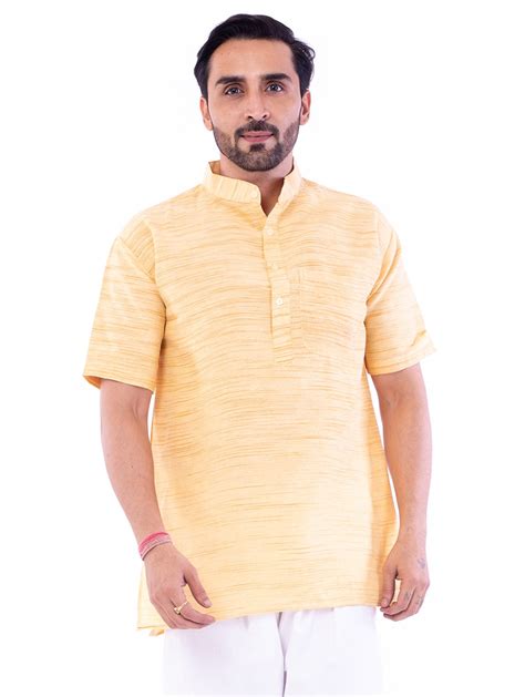 Buy Online Yellow Medium Khadi Short Kurta From Top Wear For Men By