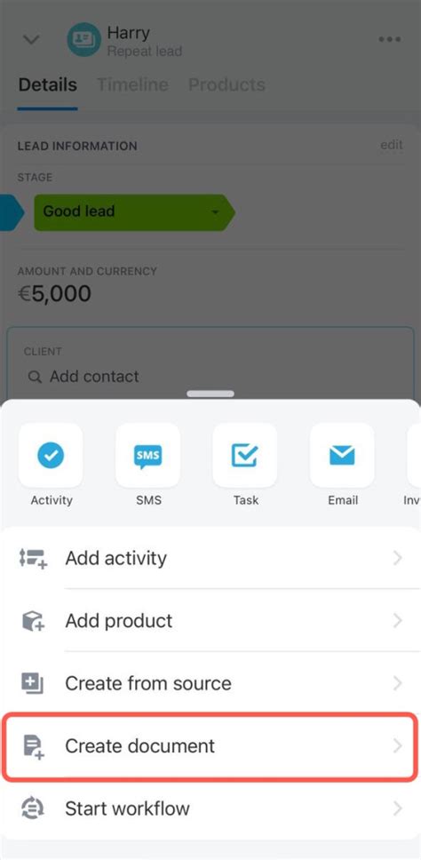 Create and send document to customer