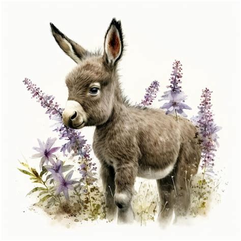 Premium Photo A Watercolor Painting Of A Donkey In A Field Of Flowers