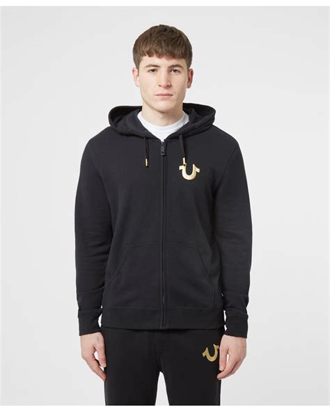 True Religion Full Zip Gold Hoodie In Black For Men Lyst