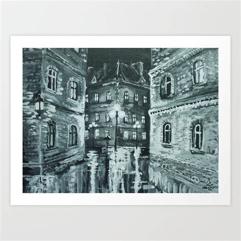 old town at night Art Print by justinefly | Society6