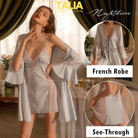 High Standard Satin Nightdress With Robe Backless Pajamas Lingerie Sleepwear Nightwear Pyjamas