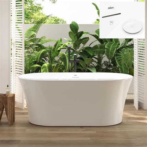 FerdY Mauritius 59" Acrylic Freestanding Tub, Oval Contemporary Soaker