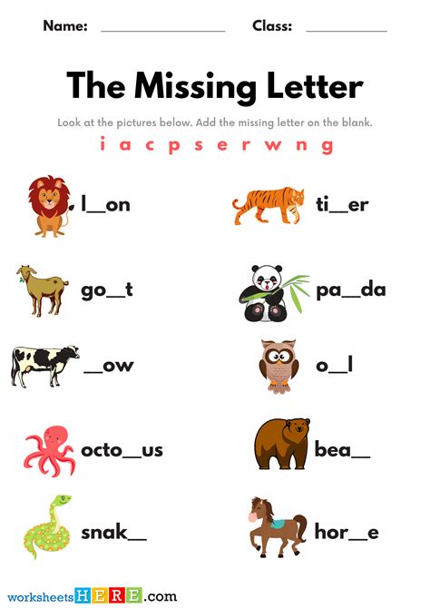 find missing letters  write find forest animals missing