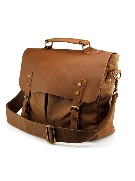 Men S Vintage Canvas Leather Satchel School Military Messenger Shoulder