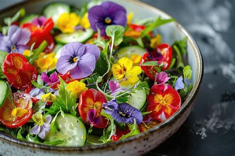 Premium Photo | Fresh salad of spring vegetables decorated with edible ...