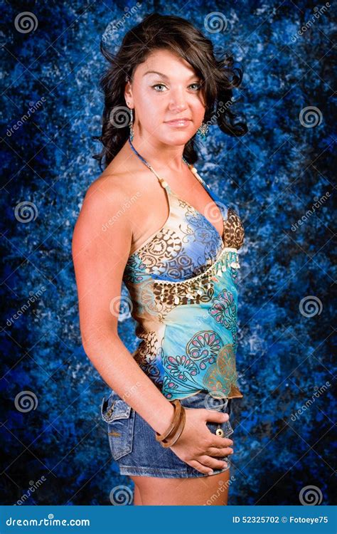 Brunette Model In Blue Stock Photo Image Of Girl Beauty 52325702