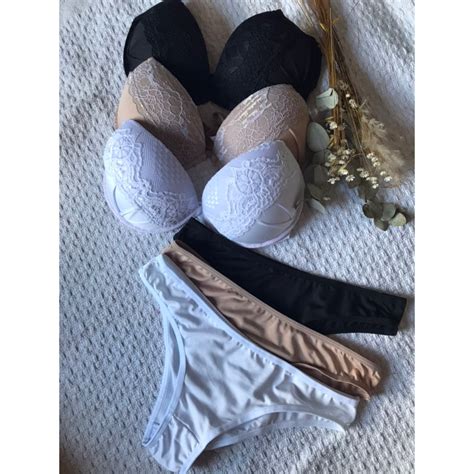 Kit 03 Conjuntos Feminino Calcinha e Sutiã Lingerie Popular Shopee Brasil