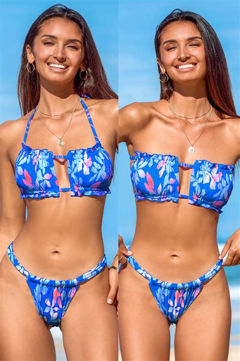 Reversible Floral Wave Multi Wear Bikini Top Bottoms Set