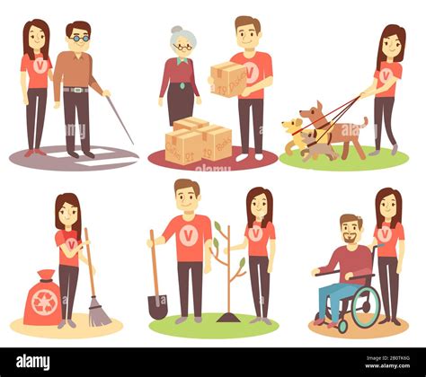 Volunteering And Supporting People Vector Flat Icons With Young