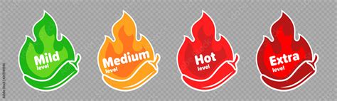 Spicy Chili Pepper Hot Fire Flame Icons Vector Spicy Food Level Icons Mild Medium And Extra