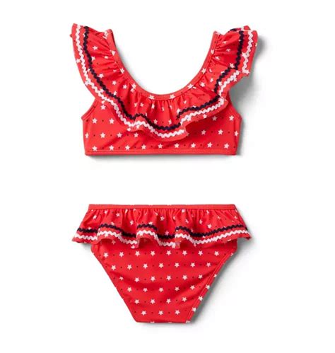 Girl Tomato Star Print Star Ruffle 2 Piece Swimsuit By Janie And Jack