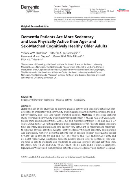 Pdf Dementia Patients Are More Sedentary And Less Physically Active