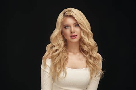 Premium Photo Cute Blonde Woman Beauty Portrait On Black Background