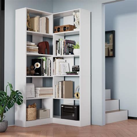 Cozy Castle 78 Tall Corner Bookcase 5 Tier Corner Bookshelf With L