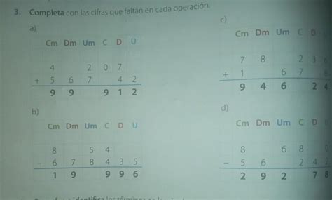 completa con las cifras que faltan en cada operación alguien mepasa