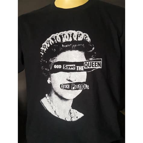 เสอวงนำเขา God Save the Queen Sex Pistols Punk Rock Style Vintage Black Gildan T Shirt