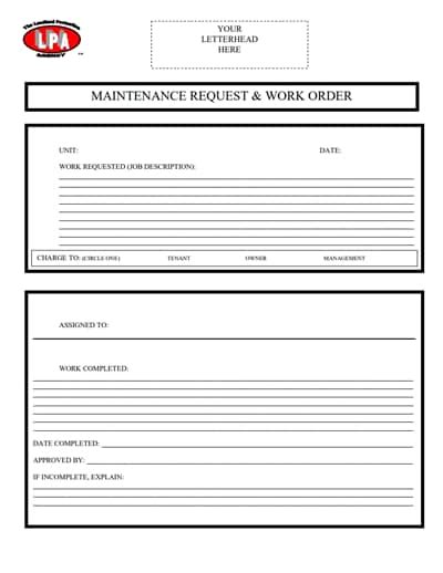 printable work order template collection