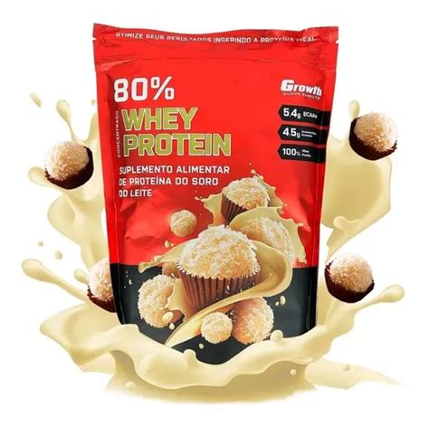 Whey Growth 80 Proteína Concentrada 1kg Sabor Beijinho Frete grátis